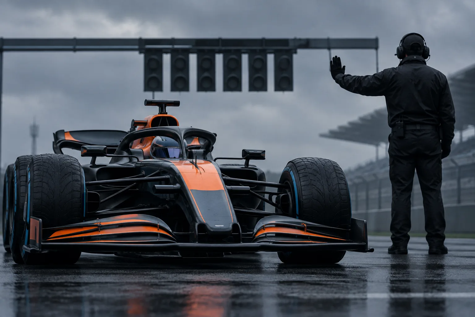 Conceptual AI-generated editorial motorsport illustration; not a documentary photograph or evidence that a pictured event, meeting or transfer occurred.