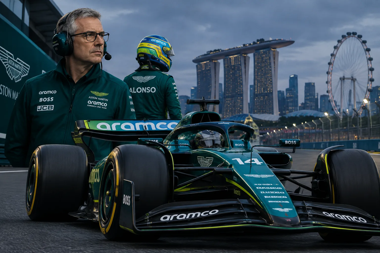 Conceptual AI-generated editorial motorsport illustration; not a documentary photograph or evidence that a pictured event, meeting or transfer occurred.