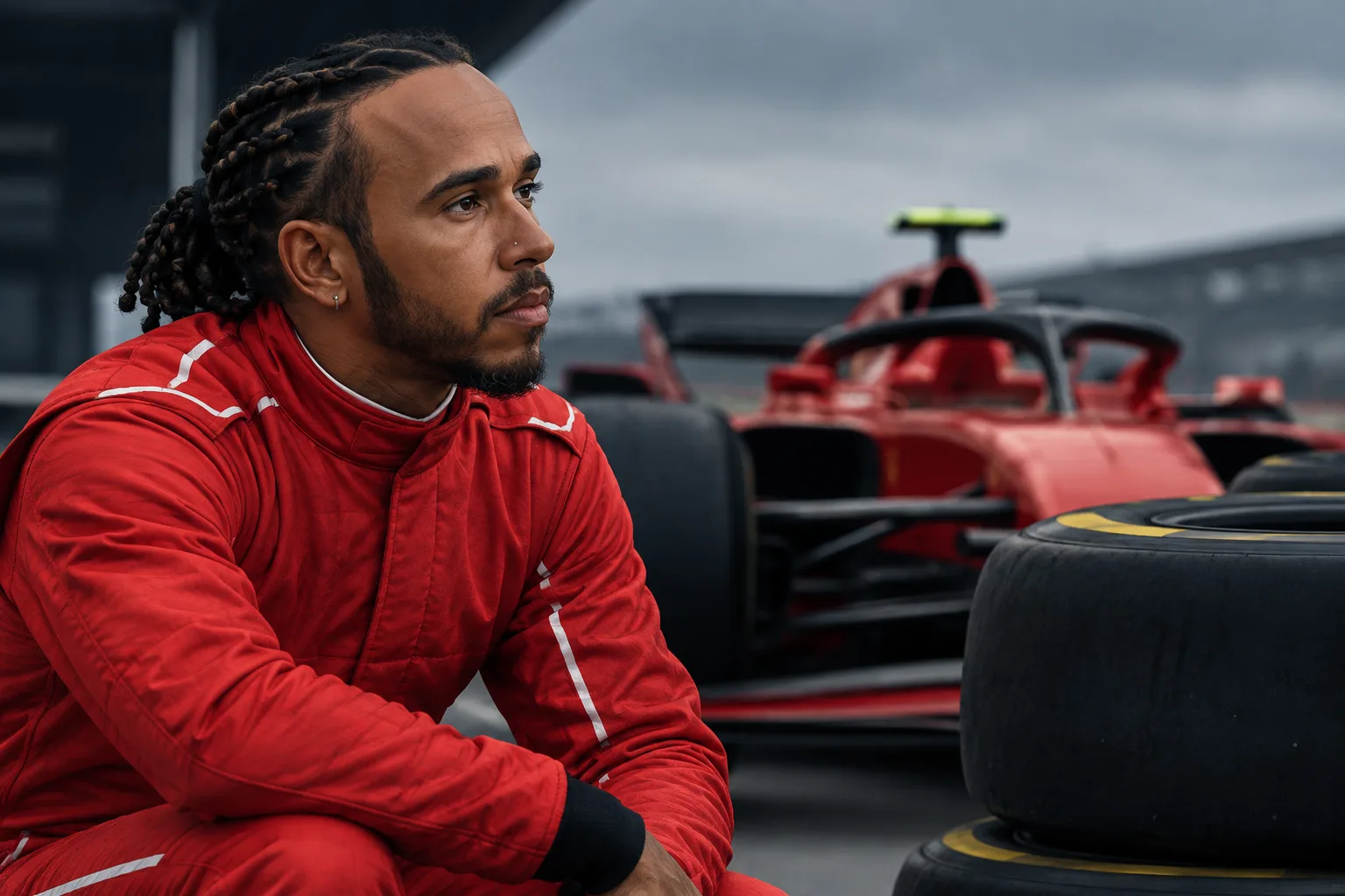 Conceptual AI-generated editorial motorsport illustration; not a documentary photograph or evidence that a pictured event, meeting or transfer occurred.