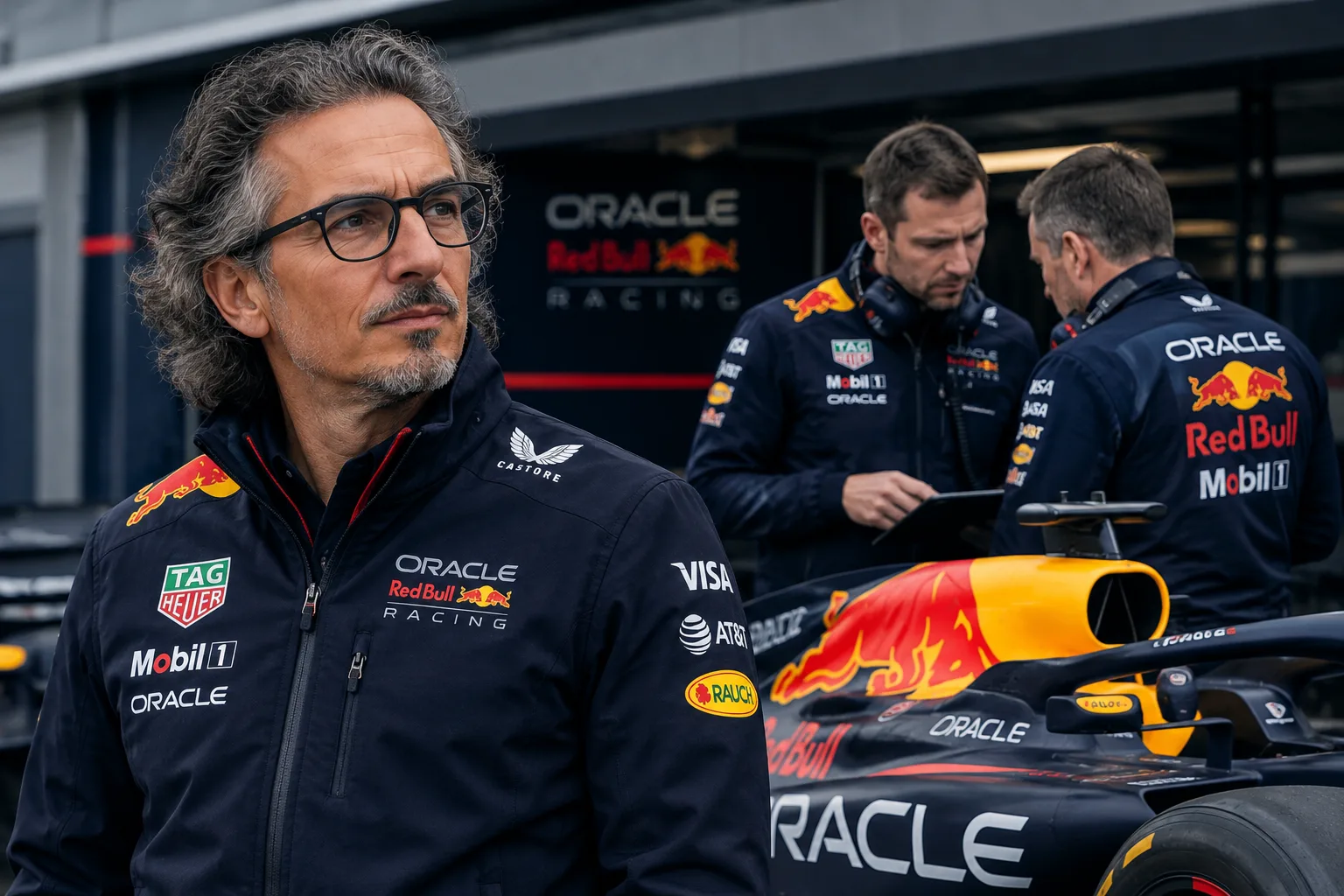 Conceptual AI-generated editorial motorsport illustration; not a documentary photograph or evidence that a pictured event, meeting or transfer occurred.