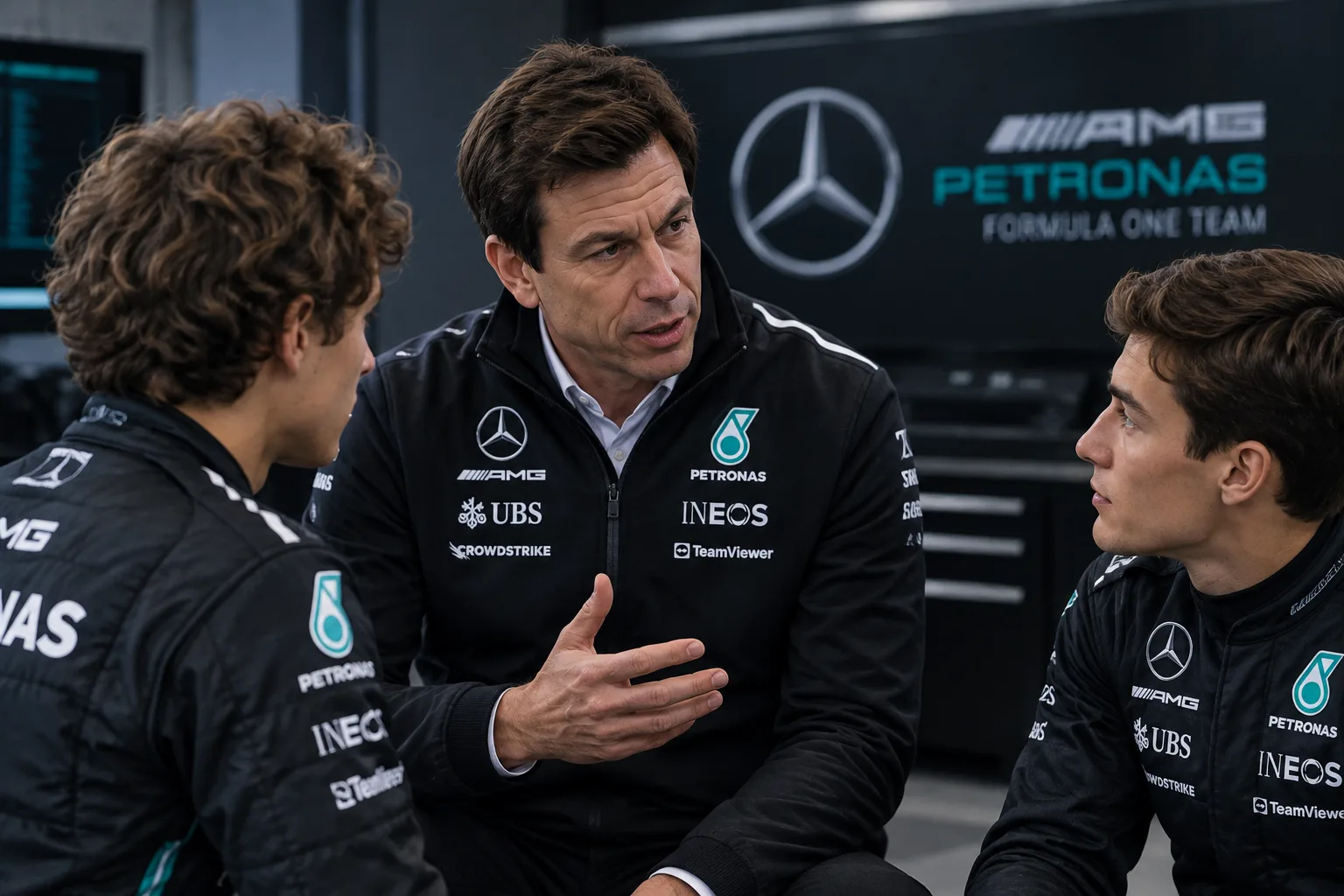 Conceptual AI-generated editorial motorsport illustration; not a documentary photograph or evidence that a pictured event, meeting or transfer occurred.