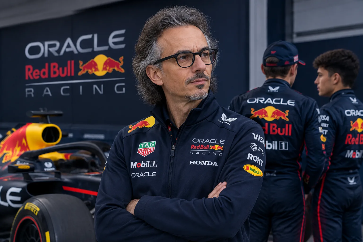 Conceptual AI-generated editorial motorsport illustration; not a documentary photograph or evidence that a pictured event, meeting or transfer occurred.