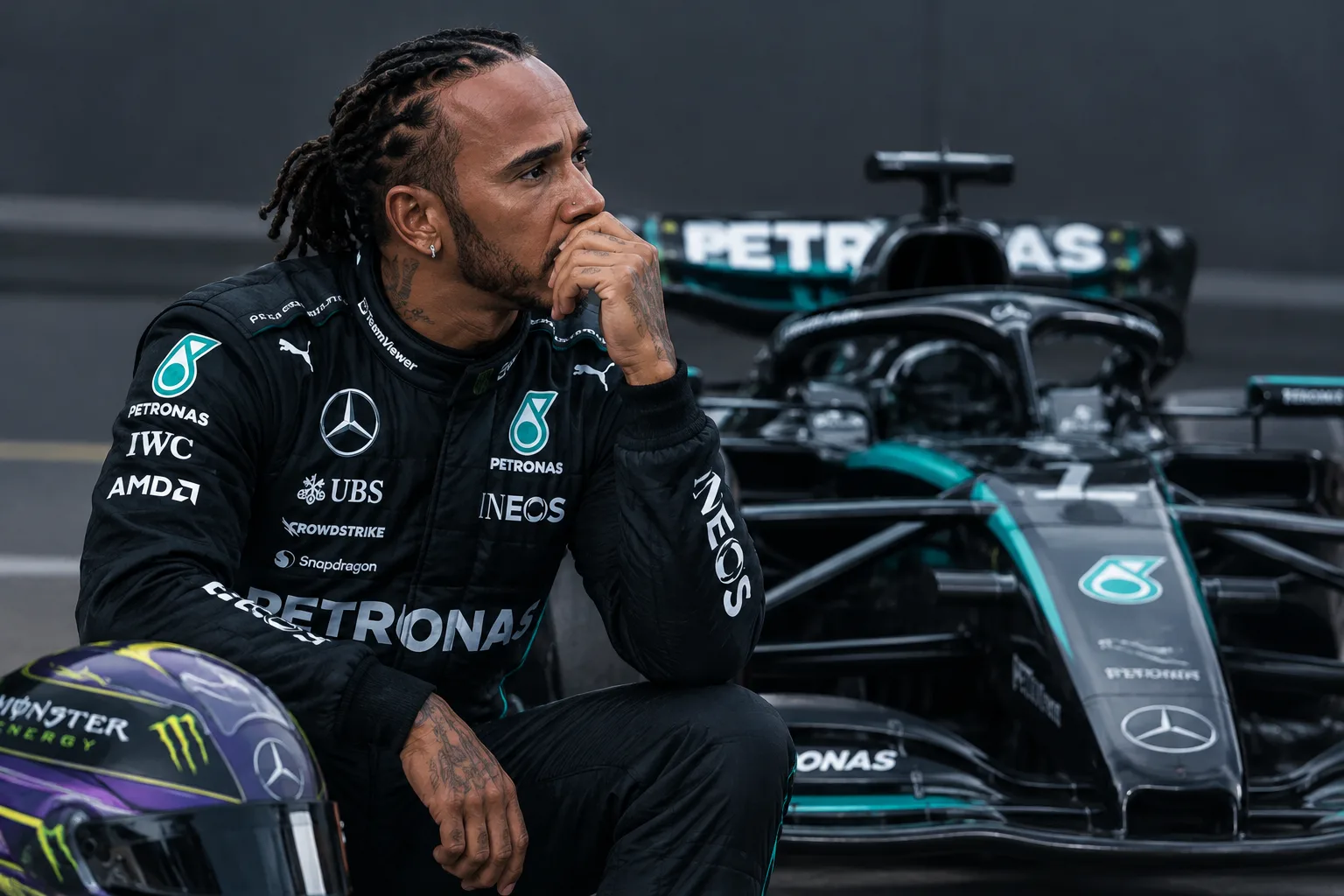 Conceptual AI-generated editorial motorsport illustration; not a documentary photograph or evidence that a pictured event, meeting or transfer occurred.